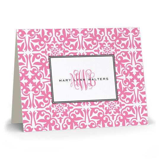 Damask Bubblegum Folded Note Cards